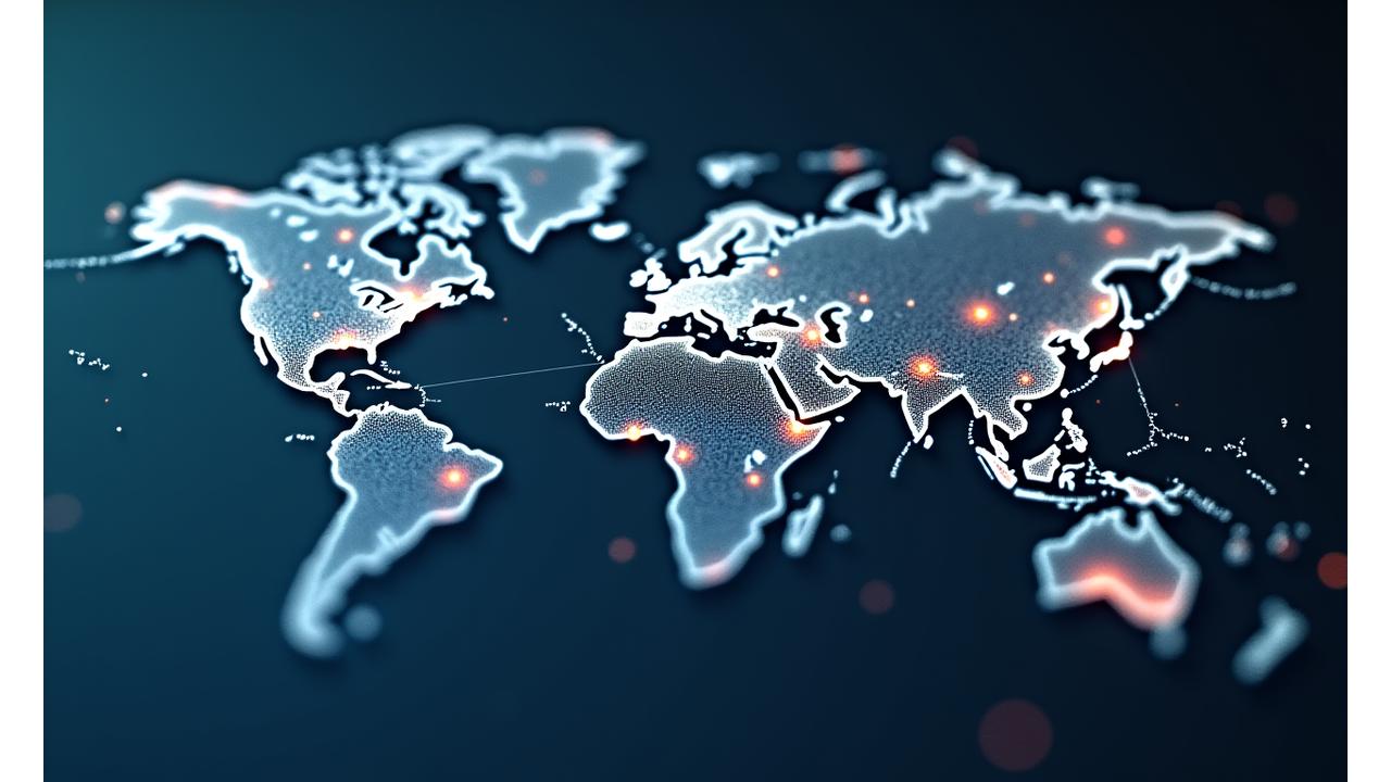 세계 지도를 배경으로 한 이슬별의 글로벌 오피스 및 파트너십 네트워크 시각화
