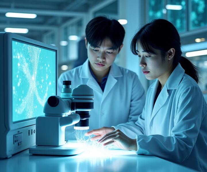 첨단 소재 연구실에서 과학자들이 저탄소 섬유를 개발하는 모습
