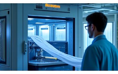 고성능 실험 장비로 섬유의 인장 강도와 마모 저항성을 테스트하는 연구원의 모습