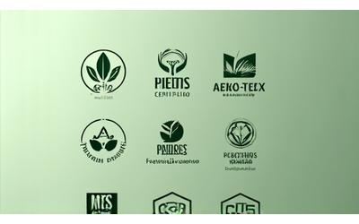 다양한 국제 친환경 인증 마크들이 나란히 전시되어 있는 모습. 글로벌 환경 표준 준수를 강조.