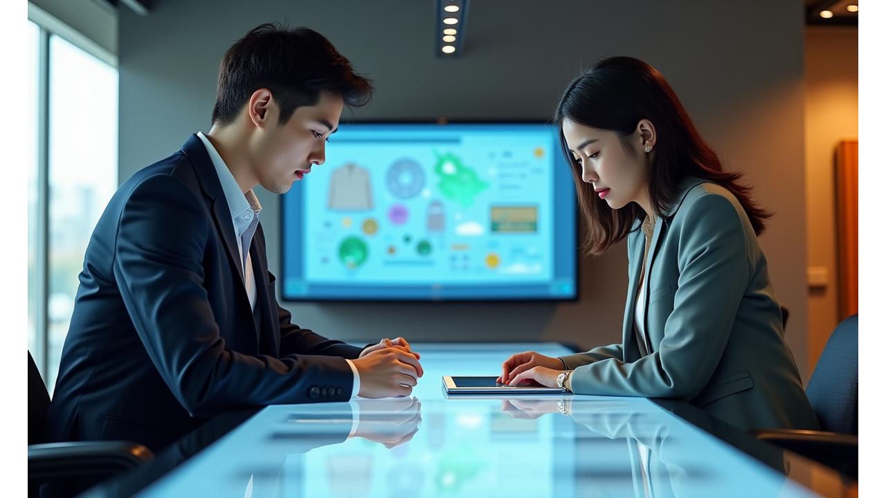 전문가가 고객과 함께 태블릿을 보며 심도 깊은 상담을 진행하는 모습