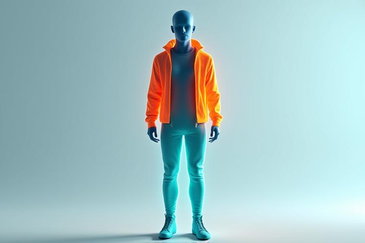 3D 인체 모델에 베이스, 미드, 쉘 레이어 의류가 겹쳐진 모습을 시각화하여 각 레이어의 기능과 조합 가능성을 보여주는 모습.