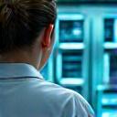 연구실에서 첨단 장비를 이용해 스포츠 의류의 생리학적 성능을 분석하는 스포츠 과학자.