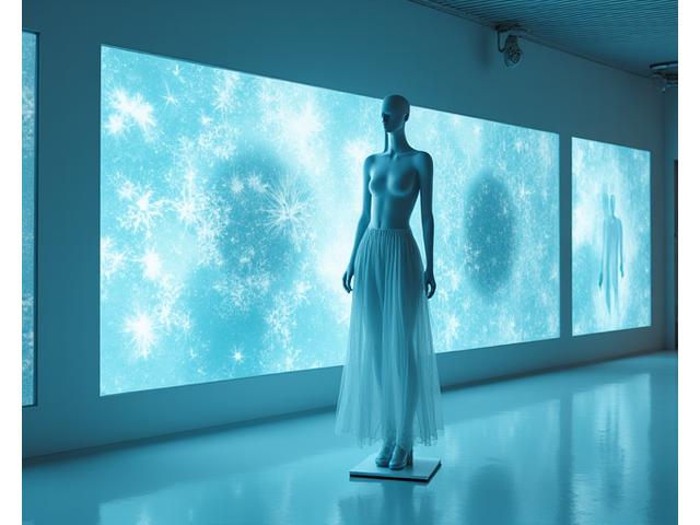 미래 지향적인 의류 패턴과 기상 데이터 그래프가 융합된 디자인 작업 공간